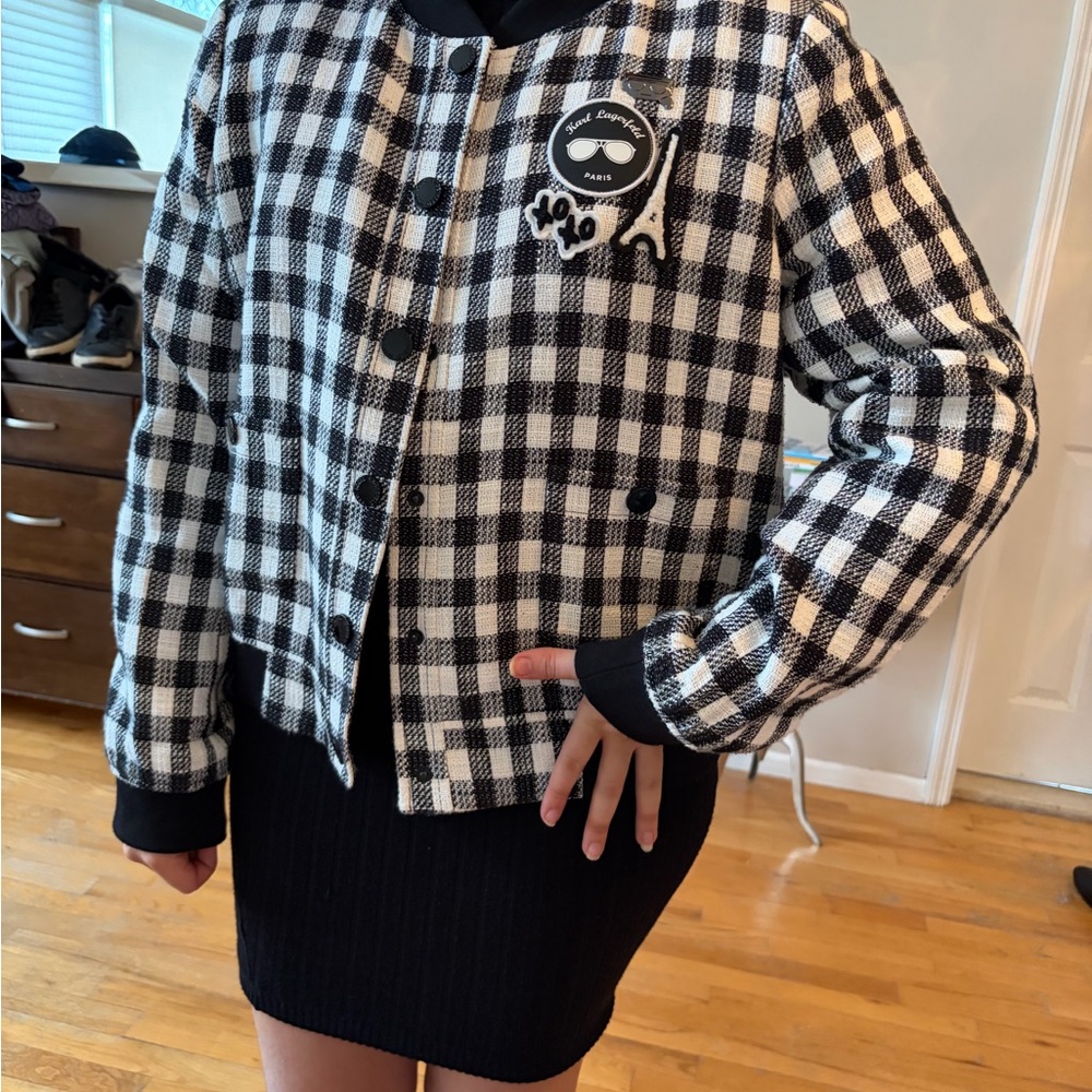 Karl Lagerfeld Monochrome Checkered Jacket with Patches